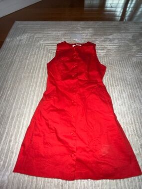 Commense Sleeveless Red Midi Button-Front Dress